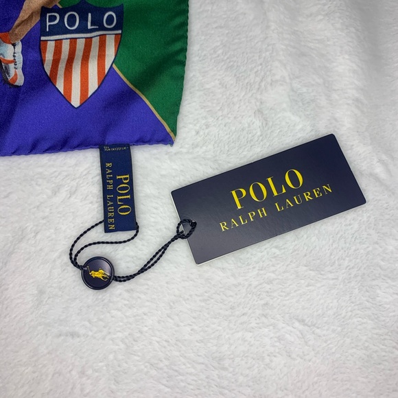 NWT Rare Hand Made 100% Silk Polo Ralph Lauren Marathon Sport Pocket Square - Picture 6 of 9